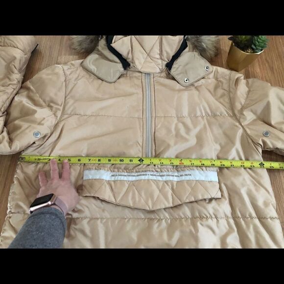 ELLESSE Italia 1/4 Zip Puffer Pullover Fur Hood Champagne Colored Jacket - Picture 7 of 14